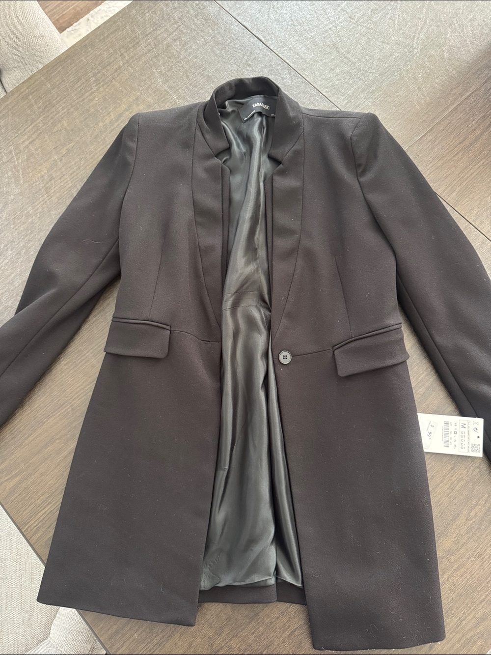 Zara Black Single-Button Tailored Blazer Coat